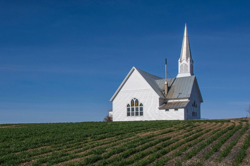 Church in crop field